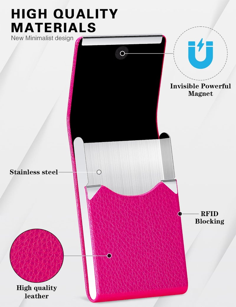 Padike PU Leather Business Card Holder for Women Professional Business Name Card Holder Stainless Steel Business Card Case with Magnetic Shut (Rose red) - Image 2